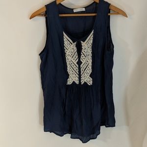 Spense Tops - Boho Smock Top with White Lace Applique Work sz M Spense Tops - Boho Smock Top with White Lace Applique Work sz M